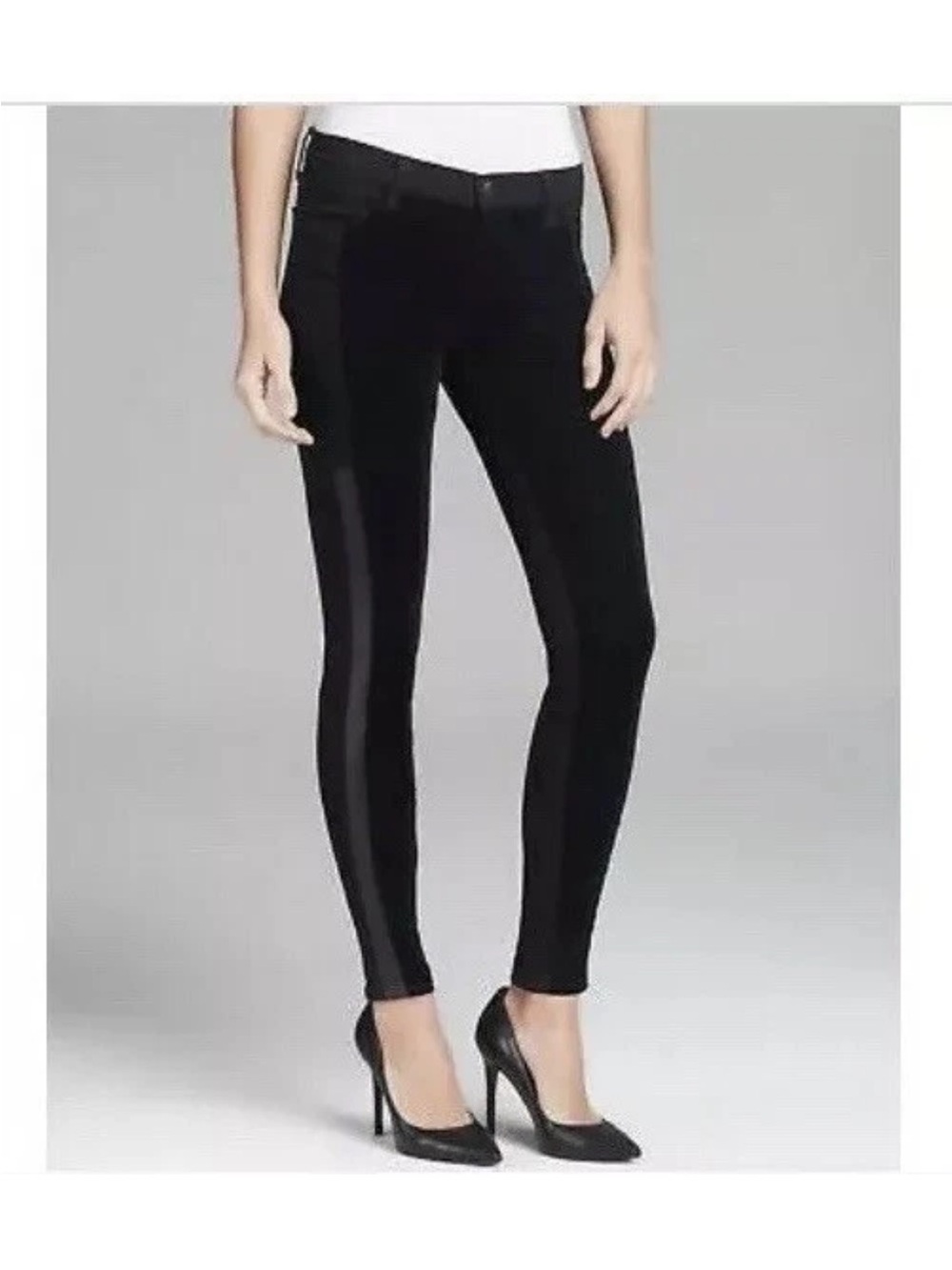 J BRAND Nicola Black Denim w/ Lamb Leather & Velvet Panels Skinny Jeans Size 28